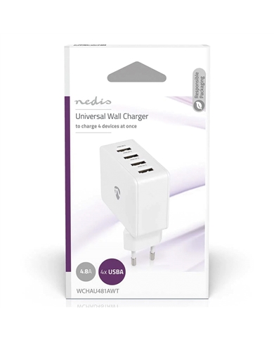 NEDIS CARREGADOR DE PAREDE RAPIDO 24W USB-A #4 - WCHAU481AWT