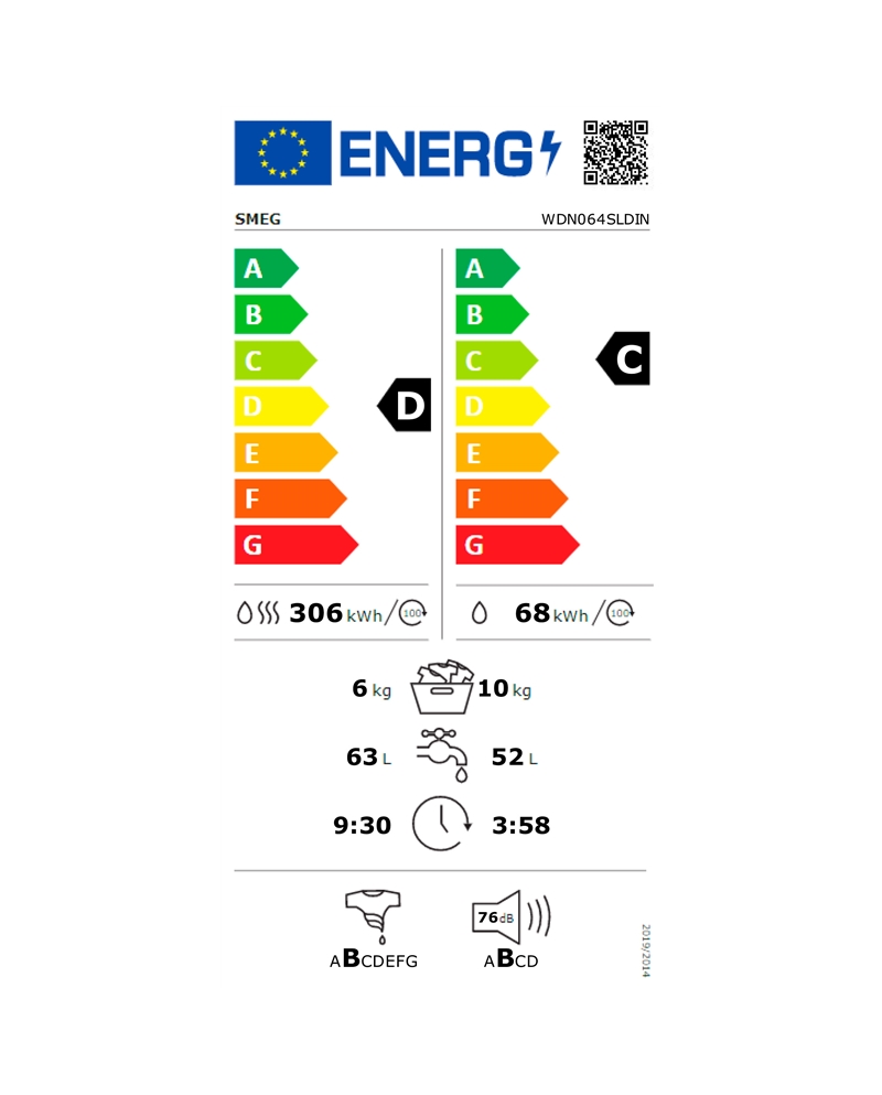 SMEG MAQUINA LAVAR 10KG E SECAR 6KG 1400RT D - WDN064SLDIN