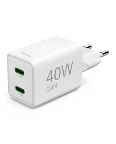 HAMA CARREGADOR RAPIDO GaN  2X USBC SUPER MINI PD 40 W BRANC - 00201989