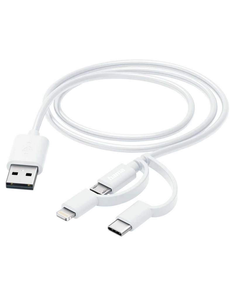 HAMA CABO MULTI 3 EM 1 USB-A - MICRO-USB, USB-C E LIGHT 1M - 00201535