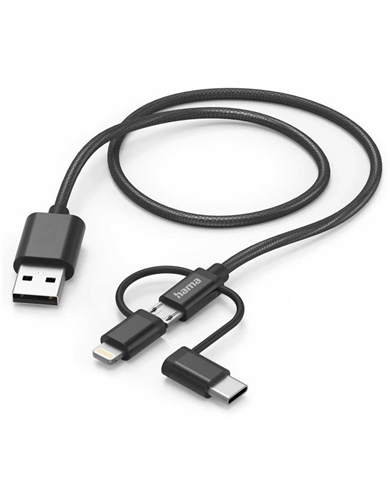 HAMA CABO MULTI 3 EM 1 USB-A - MICRO-USB, USB-C E LIGHT 1.5M - 00201536