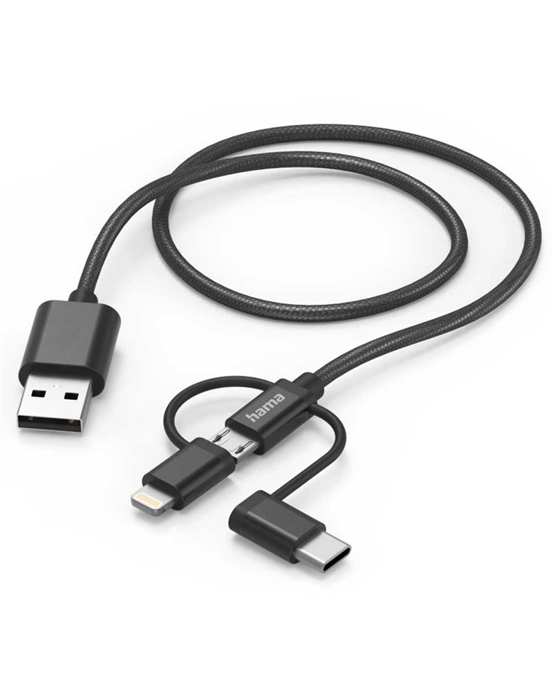 HAMA CABO MULTI 3 EM 1 USB-A - MICRO-USB, USB-C E LIGHT 1.5M - 00201536