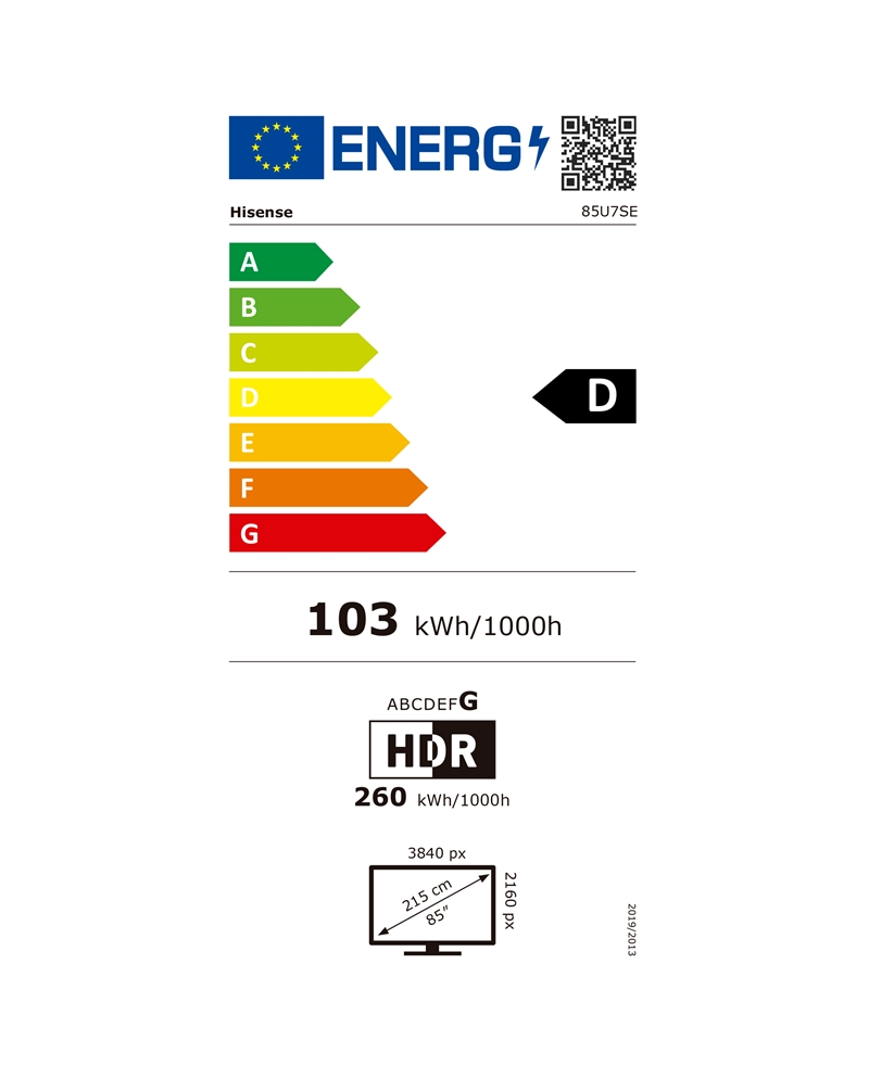 HISENSE LED 85"4K UHD SMART TV 4HDMI 2USB D - 85U7SE