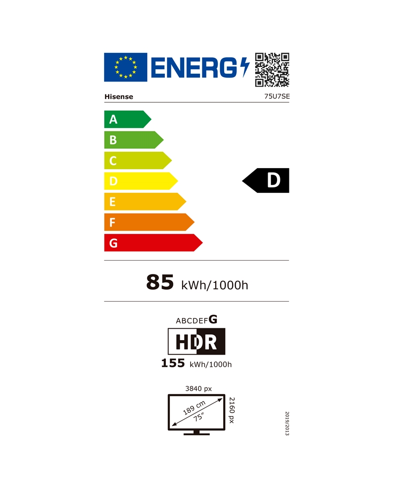 HISENSE LED 75"4K UHD SMART TV 4HDMI 2USB F - 75U7SE